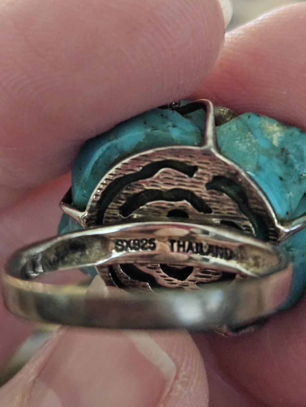 Sally C. Treasures Turquoise Rose Carved Floral Ring - Women Jewelry - Picture 2 of 4
